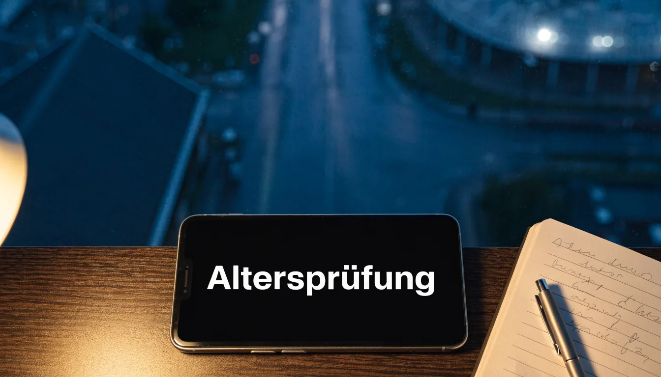 Ein Stadion unter Flutlicht aus großer Entfernung gesehen, davor eine regennasse Straße in der Dämmerung.